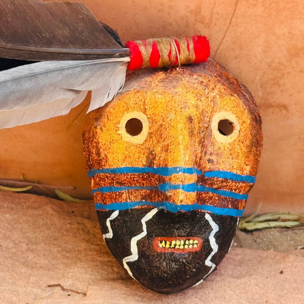 VTG Handmade Native American Hanging Feathered Mini Tribal Mask Bohochic UNIQUE